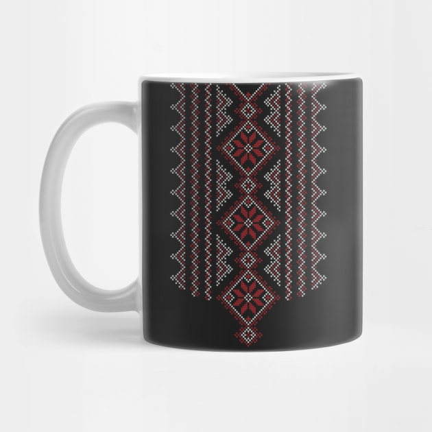 Palestinian Jordanian Realistic Embroidery Pattern #15 - Palestine Traditional Tatreez Cross Stitching Art Red-White by QualiTshirt